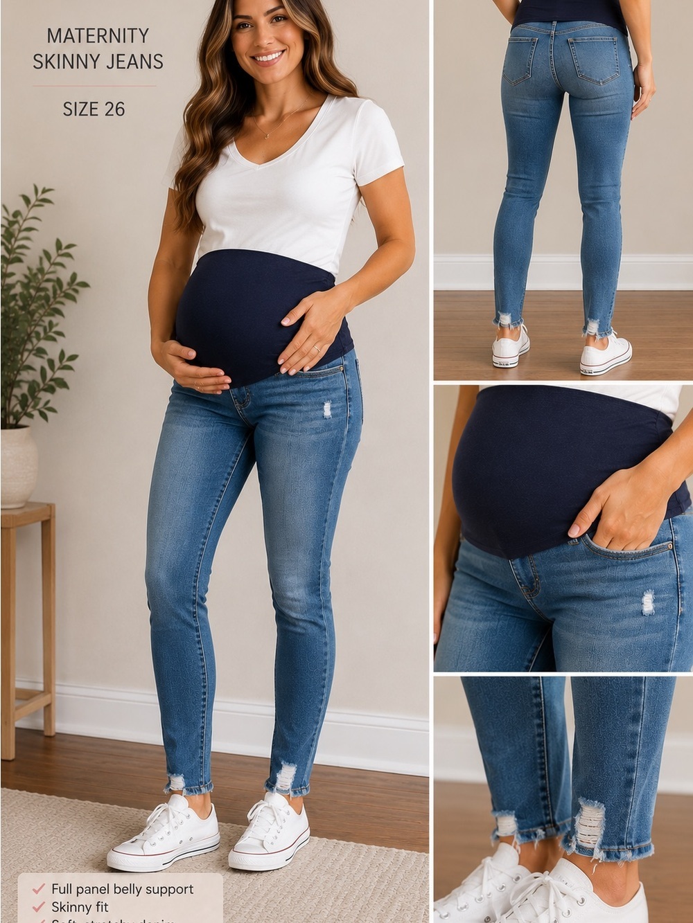 Maternity Skinny Jeans with Full Belly Panel - Blue
